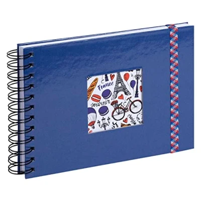 Image de Exacompta Réf. 15134E Album photos à spirales FRENCH&#039;CLASS 50 pages blanches format 23 x 16 cm couverture bleue en papier pelliculé avec un élastique de fermeture
