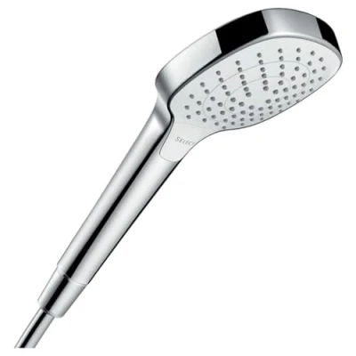 Image de hansgrohe Croma Select E Pommeau de douche économie d&#039;eau avec 9 l/min (EcoSmart), Douchette à main 3 types jet, carré (110 x 110 mm), Blanc/chromé