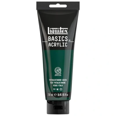 Image de Liquitex 88700226 Basics peinture acrylique, artistique monopigmentée, résistante à la lumière, qualité archive, finition satinée, tube de 250 ml Vert Phtalocyanine