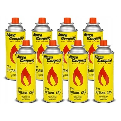 Image de Set 8x cartouche de gaz Alpen Camping 400ml Certificat : Pi 0875, conforme à EN417, isobutane, plage fonctionnement 10c +