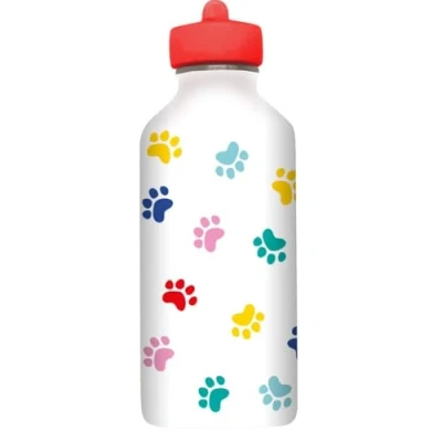 Image de gourde enfant Acier inoxydable DRAEGER PARIS Facile à nettoyer réutilisable Idéale pour parc, école Contenance 300ml 17 cm x 6,5 Blanc Thème : Pattes De Chat