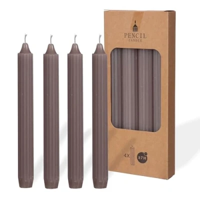 Image de COMFORDER Lot de 4 bougies table unies + nervurées 20 cm Durée combustion : 7 heures Mauve