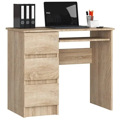 Image de AKORD Bureau Ordinateur A 6 avec Tablette Clavier L90 x H77 P50 cm 30 kg 3 Tiroirs Petit de Chambre PC Desk Table Enfant