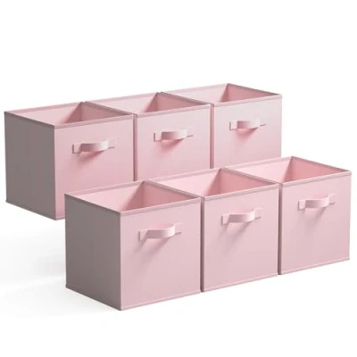 Image de GRANNY SAYS Caisses de Rangement, Lot 6 Cubes Rangement Pliables en Tissu avec Poignées, Paniers et Boîtes pour Kallax Étagère, Meuble Cube Pliable 26,7x26,7x28 cm, Rose