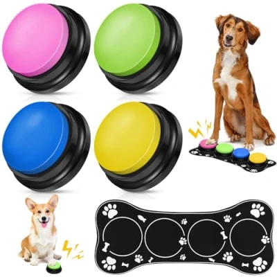 Image de REAQUE buzzer avec fonction d&#039;enregistrement, lot de 4 buzzers son, bouton sonore pour chien, d&#039;enregistrement interagir les chiens (4 coussin)