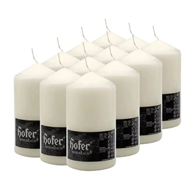 Image de Hofer Bougies Pilier 12 pièces 60 Heures de Combustion Ivoire 8 cm x 15 Cire Non parfumée, sans Gouttes, Longue durée, qualité UE