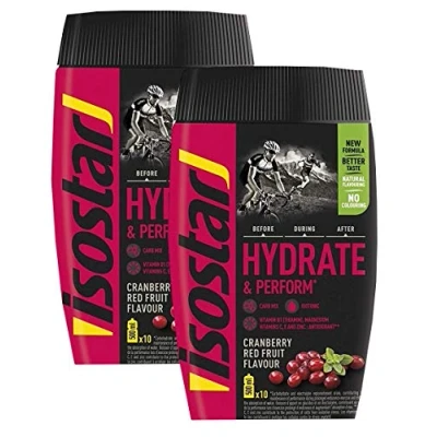 Image de Isostar Hydrate &amp; Perform Iso Drink Poudre d&#039;électrolyte pour soutenir la performance sportive Canneberge (2x400g)