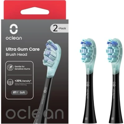 Image de Oclean Ultra Gum Care Lot de 2 têtes brosses à dents électriques soniques, pour toutes les brosse et X Ultra, Doux gencives dents, 2pcs, Noir