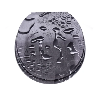 Image de TP Siège de Toilette avec motif, Abattant pour cuvette WC, fonction fermeture en douceur, soft close, lunette frein chute, noyau bois ovale, jusqu&#039;à 120 kg, Charnières réglable
