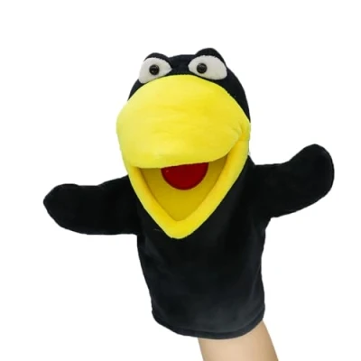 Image de lilizzhoumax Jouets en Peluche Corbeau Marionnette à Main Simulation Jouet Poupée Réaliste, Jeu de rôle Mignon, éducatifs interactifs pour Enfants, Animaux