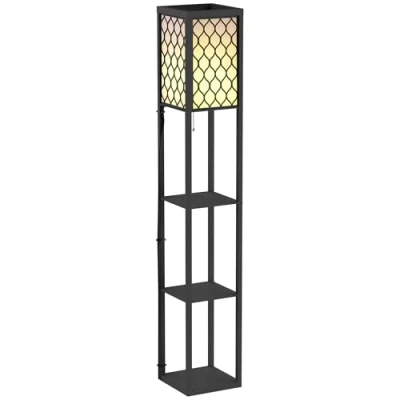 Image de HOMCOM Lampadaire étagère Lampe 26l x 160H cm 3 étagères 4 Niveaux MDF Noir Motif nid d&#039;abeille
