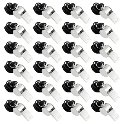 Image de alwaiiz 24 Pièces Sifflet, Sifflets en Acier Inoxydable, Sifflet de Sport avec Cordon, Convient pour Les Entraîneurs, Arbitres et la Formation des Animaux, Argent