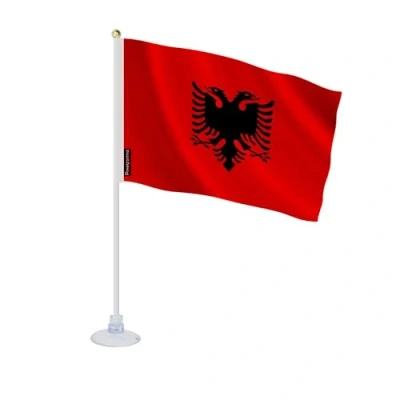 Image de Drapeau Ventouse Albanie 14 x 21 cm Polyester Résistant Impression Recto/Verso Léger et Robuste