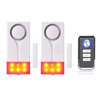 Image de Mengshen Alarme pour Porte et Fenêtre Antivol sans Fil avec Un Son Puissant de 105 DB Une Lumière Vive, Facile à Installer (Comprend 2 1 Télécommande)