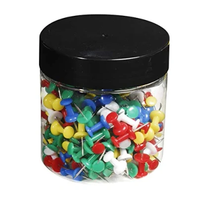 Image de Exacompta Réf. 14769E Boîte de 200 épingles d&#039;affichage Push Pins Hauteur la pointe 10 mm Diamètre Pour fixer cartes, photos, documents, cadres, guirlandes 5 couleurs assorties