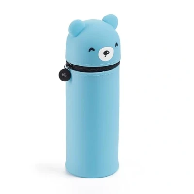 Image de Back2Fun Trousse Scolaire en Forme d&#039;ours, Extensible Silicone Texture Douce, Fermeture éclair, Couleur Bleu Ciel, 2 1 Convertible gobelet