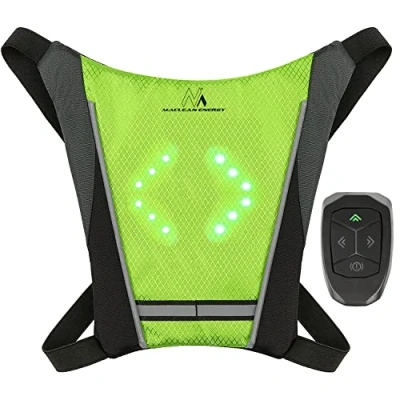 Image de Maclean MCE420 Gilet de sécurité avec indicateurs LED Sac à dos direction réglables Télécommande Running Cycling USB cyclisme rechargeable Taille universelle