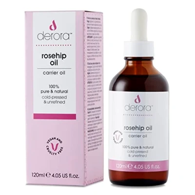 Image de Derora Huile de rose musquée Nourrit la peau, les cheveux et ongles Anti âge 100% pur naturel Pressé à froid non raffiné Riche en antioxydants vitamines A, C E (120ml)