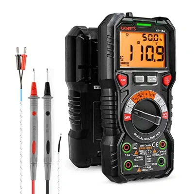 Image de Multimètre Automatique Numérique TRMS 6000 Points (Guide de Bornes LED), Testeur Electrique Professionnel, Température Capacimètre Tension/Courant AC DC Résistance/Fréquence et Température, KAIWEETS