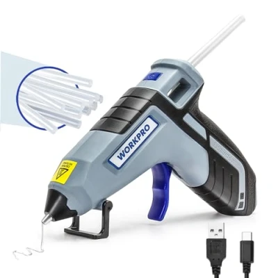 Image de WORKPRO Pistolet à Colle Rechargeable 3,6 V, sans Fil avec Batterie 2600 mAh et 20 Bâtons de Colle(7*100 mm), Arrêt Automatique, Chauffage Rapide 100 S pour Bricolage, Art, Réparation