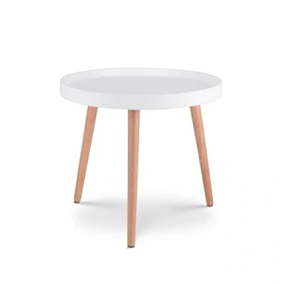 Image de Kosmi Table Basse d&#039;appoint Ronde en Bois Ø50 cm Joana Style scandinave (Blanc)