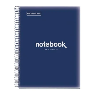 Image de Miquelrius Carnet de notes A4 Emotions, 5 bandes couleur, 120 feuilles quadrillées mm, papier 90 g/m², 4 trous, couverture polypropylène, couleur bleu marine