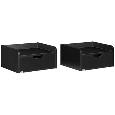 Image de HOMCOM Lot de 2 Tables Chevet murales Nuit suspendues tiroir Coulissant, Plateau en Bois dim. 40L x 30l 19,5H cm Noir