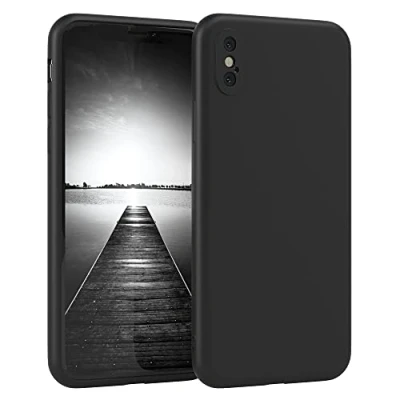 Image de EAZY CASE Coque de protection en silicone pour iPhone X/XS, noir, résistante aux chocs, avec l&#039;appareil photo, fine TPU, anti noir mat