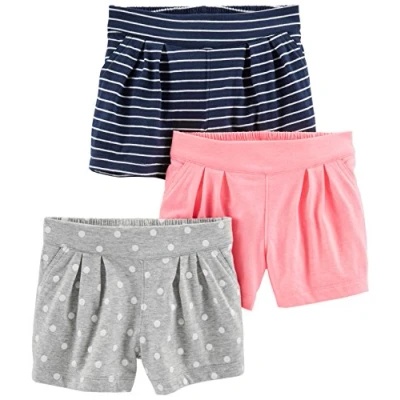 Image de Simple Joys by Carter&#039;s 3 Pack Knit Infant and Toddler Shorts, Bleu Marine Rayures/Gris Points/Rose, 5 Ans (Lot de 3) Bébé Fille