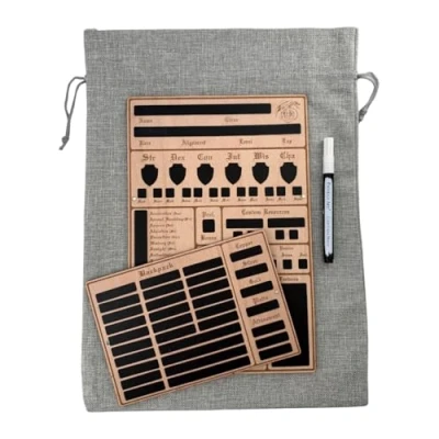 Image de Printable Adventure Lot de 2 feuilles personnages en bois réutilisables pour tablette D&amp;D (combat, magie, équipement) toutes les classes DND 5e, effaçables