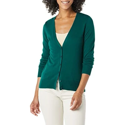 Image de Amazon Essentials Cardigan léger à col en V (Grande Taille Disponible) Femme, Vert Foncé, XL