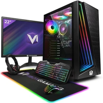 Image de Vibox I 8 PC Gamer 22&quot; Écran Pack Quad Core AMD Ryzen 3200G Processeur 4GHz Radeon Vega Graphique 16Go RAM 1To SSD Windows 11 WiFi