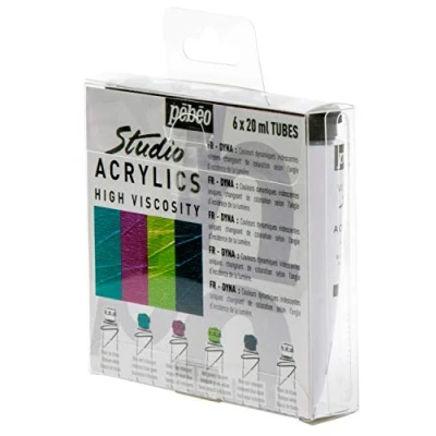 Image de Pébéo Acrylique Fine Studio Acrylics Kit de 6 Tubes Peinture Dyna Couleurs Dynamiques Iridescentes Changeant selon la Lumière Effet 20 ml 833500