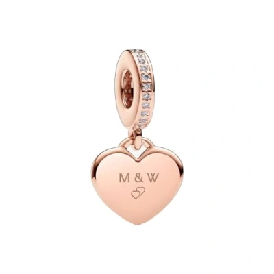 Image de Pandora Disque en forme de cœur gravé 14 carats plaqué or rose avec zircone cubique transparent, taille unique, Argent sterling, Pas gemme