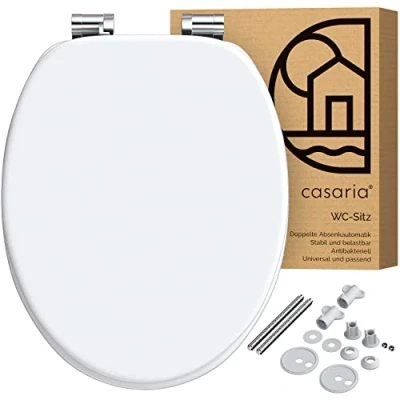 Image de CASARIA® Siège de WC Blanc système d&#039;abaissement automatique MDF abattant standard salle bain lunette couvercle toilette