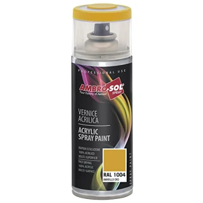 Image de Ambro Sol V4001004 Vernis Peinture Acrylique Multi Usage, Brillante pour Intérieur et Extérieur, Adapté a Tous Type de Matériau, Aérosol En Fer Blanc Recyclable 400 ml, Jaune d&#039;Or