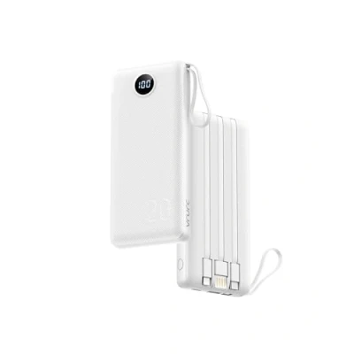 Image de VRURC Batterie Externe 20000mAh Power Bank USB C 20W avec câbles et LED Display Portable 4 Sorties Compatible iPhone, Huawei, Samsung Téléphone Tablet (Blanc)