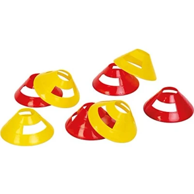 Image de Ensemble de 8 plots d&#039;entraînement foot Out2Play rouge/jaune 17x7x17 cm