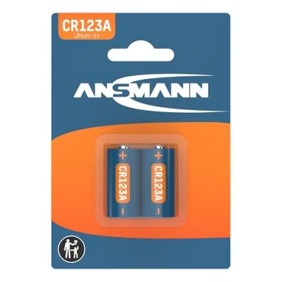 Image de ANSMANN Piles lithium CR123A 3V (lot de 2) adaptées aux caméras, lampes poche, systèmes d’alarmes, etc. jetables résistantes et à hautes performances.