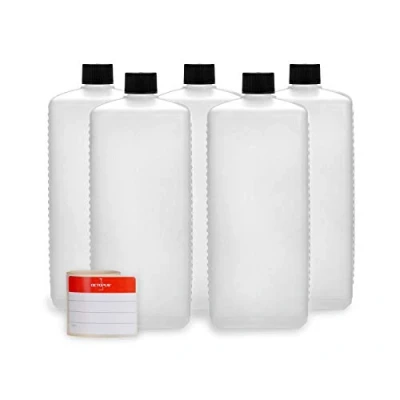 Image de Octopus Bouteilles en Plastique 5 x 1000 ML, PE HD avec Bouchon à vis de Noire, vides Bouchons carrées. étiquettes incluses.