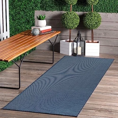 Image de Jimri Tapis d&#039;intérieur et d&#039;extérieur résistant aux intempéries pour Balcon, terrasse, Jardin, Salon, Cuisine de Sol Durable, Rayons UV Dimensions : 80 x 250 cm, Bleu
