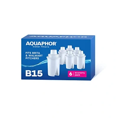 Image de AQUAPHOR B15 Lot de 6 cartouches filtrantes universelles rechange compatibles avec toutes les carafes Brita Classic et Wilkos 170 l par filtre