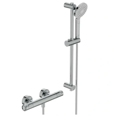 Image de Ideal Standard Ensemble de douche avec mitigeur thermostatique Ceratherm T50 Barre 600mm Douchette ronde 3 Jets A7217AA