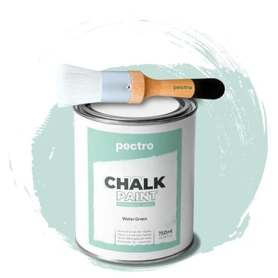 Image de PECTRO Chalk Paint Peinture Craie 750ml + Brosse en Bois spéciale Pack à la pour Meuble Deco Maison et vintage Effet (Vert Eau)