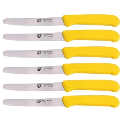 Image de GRÄWE couteaux de table 6 pièces, set à baguette découper, lot petits pains, couteau petit déjeuner lame crantée d&#039;un côté, 21 cm Jaune