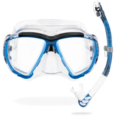 Image de CRESSI Combo Big Eyes+Alpha U.D. Clear/Azure Masque Unisexe Visibilité Extraordinaire Eyes et Tuba Sec Alpha Idéal pour la Plongée, Snorkeling, Transparent/Azure, Taille Unique