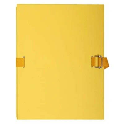 Image de Exacompta Réf. 223035E Paquet de 5 chemises à dos extensible en papier toilé couleur jusqu&#039;à 13 cm fermeture par sangle dim 24 x 32 pour format A4 jaune