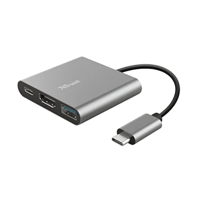 Image de Trust Dalyx Adaptateur USB C multiport 3 en 1, HDMI, Port PD, A, HDR HDMI 1.4 (4K 30Hz), Macbook/Chromebook/Ordinateur Portable/PC Noir