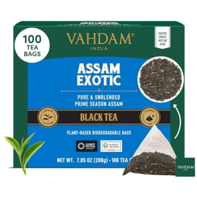 Image de VAHDAM, Assam Exotic Thé Noir (100 Sachets De Pyramid) 100% Non Mélangé Pur à Feuilles Directement La Source En Inde Infusion Chaude/Glacée