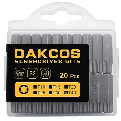 Image de DAKCOS T40 Bit, embouts T40, assortiment d&#039;embouts en S2 (longueur : 25 mm, 20 pièces)